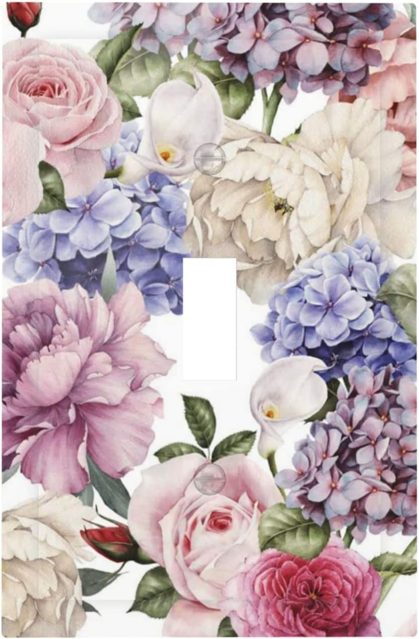 Blush Peonies Flower Vintage Floral 1 Gang Light Switch Cover Decorative Single