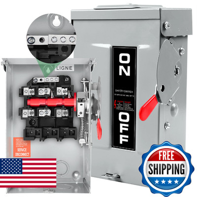 3P 30 Amp Disconnect Switch Heavy Duty Steel Ground NEMA 3R Indoor Outdoor 120/2