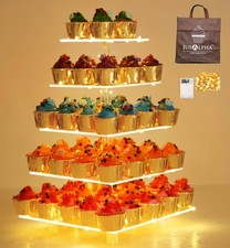 5 Tier Square Acrylic Cupcake Stand with Light- Cake Holder Cupcake Tower