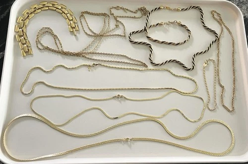 Vintage CROWN TRIFARI Costume Necklace & Bracelet Lot Gold Plated Chains 9pc