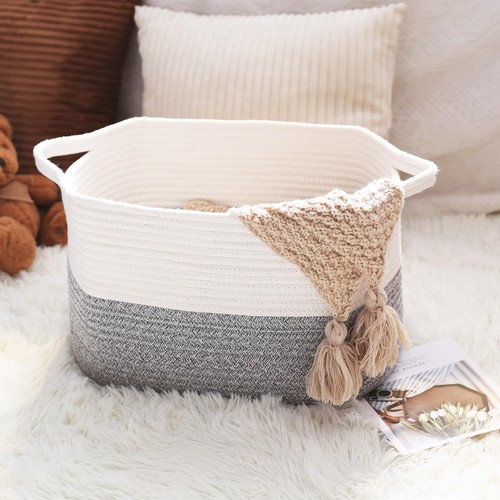 Cotton Rope Woven Basket 15“X10 X9” Gift Baskets empty, Large Storage Basket ... - Picture 4 of 6