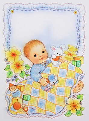 VIER ORIGINAL Aquarelle entzückende Babys 80er Jahre Grußkarten Werbekunst