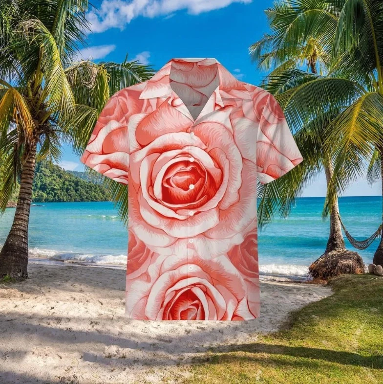 Vintage Rose Aloha Shirt, Floral Hawaiian Shirt, Summer Vacation Gift