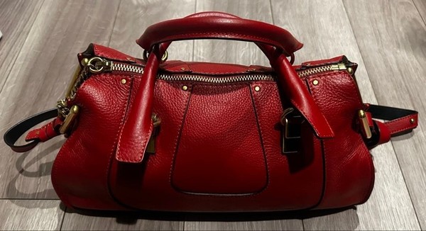 Chloe Hayley Leather Handbag Shoulder Bag Bordeaux Red Chain Charm Used
