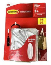 3M Command Indoor Medium Designer Hanging Hooks, 16 Hooks & 20 Strips 1.50 per strip