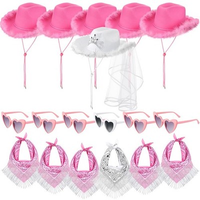 Yeehaw! 6 Sets Pink White Cowgirl Bachelorette Hats for the Bride's Last Rodeo