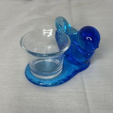 Vtg Blue Bird of Happiness Figurine Art Glass Candle Holder Signed Leo Ward 1992