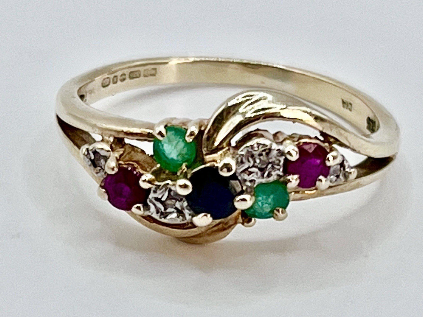 9ct Gold Sapphire Ruby Emerald Diamond Ring Size … - image 1
