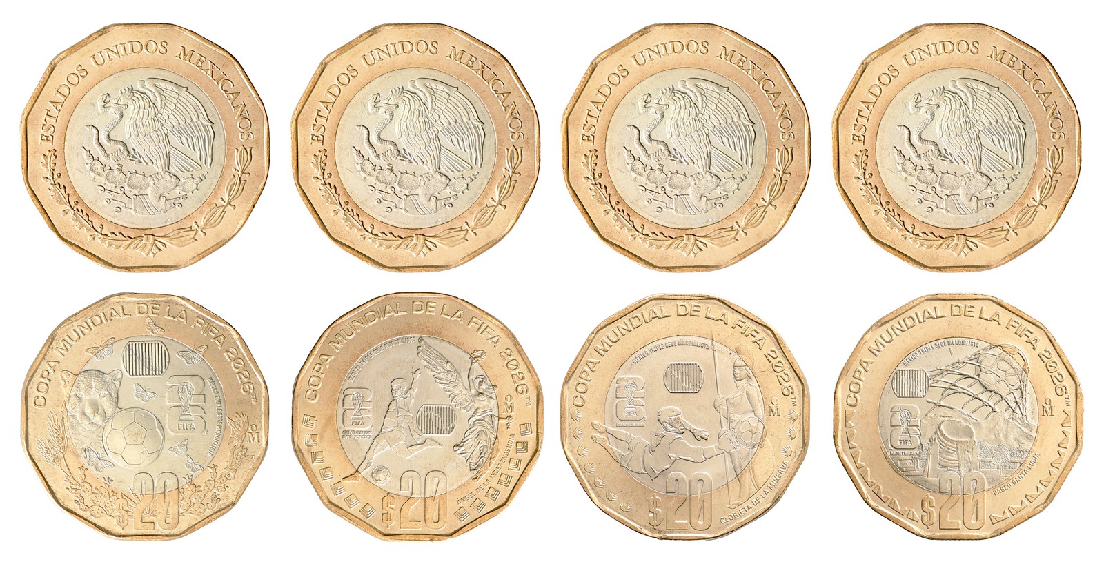 Full Set 4 Mexico 20 Pesos FIFA World Cup 2026 Commemorative Coins