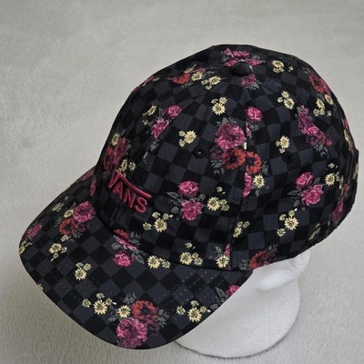 Vans Strapback Hat Cap Adjustable Black Floral Checkerboard Skate Unisex