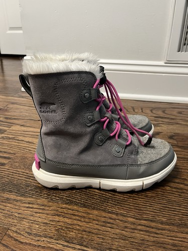 Sorel Kids Quarry (Grey)/Bright Lavender Explorer Lace WP Boot US 5 - Picture 3 of 10