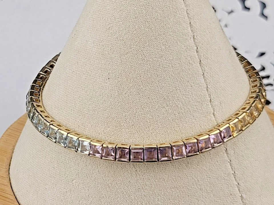 😍Signed SETA Gemstone Rainbow Vermeil Gold on Sterling Tennis 7.25" Bracelet - Image 3 of 4