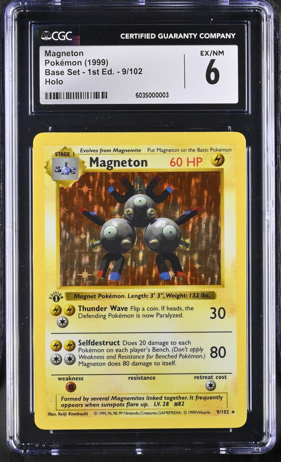 CGC 6 Magneton #9 Base Set 1st Edition Shadowless Holo Pokemon (1999)