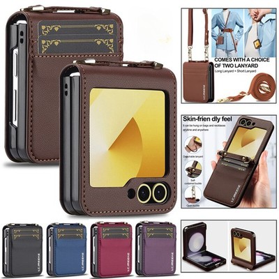 Für Samsung Z Flip 7 FE 6 5 4 3 Stoßfest Schlüsselband Leder Tasche Wallet Cover