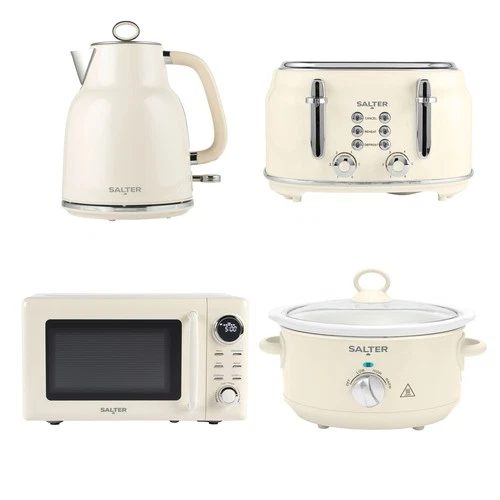 Salter Retro Cream Kitchen Set; kettle, 4-slice toaster, microwave, slow cooker deal from eBay