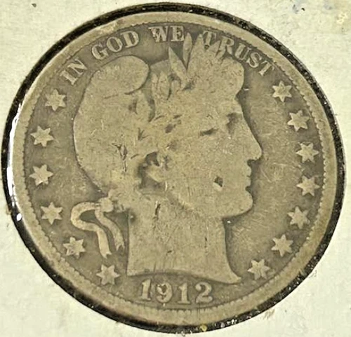 1912 50c Barber Silver Half Dollar Fifty Cents US Philadelphia 90% Silver