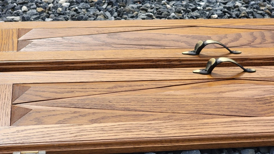 Puertas de gabinete vintage MCM diamante roble macizo con herrajes Amerock 34,5" L x 10" W Foto 4 de 4