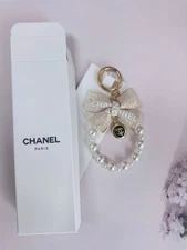 Chanel  Pearls Charm Good Lucky Bow Keychain Gift Key chain