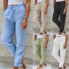 Italy Hose Damen Leinenhose Baumwolle Schlupf...