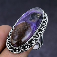 Natural Russian Charoite Gemstone 925 Sterling Silver Ring Size 9.5 Gift J016
