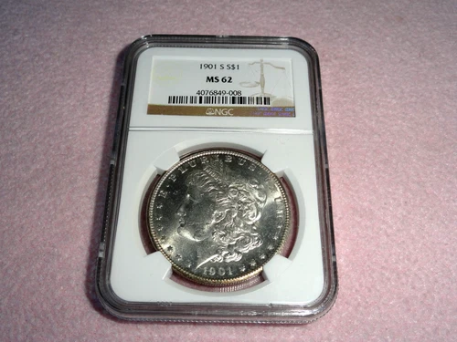 NGC 1901 S Silver Morgan Dollar MS 62 B/U Uncirculated San Francisco US Coin