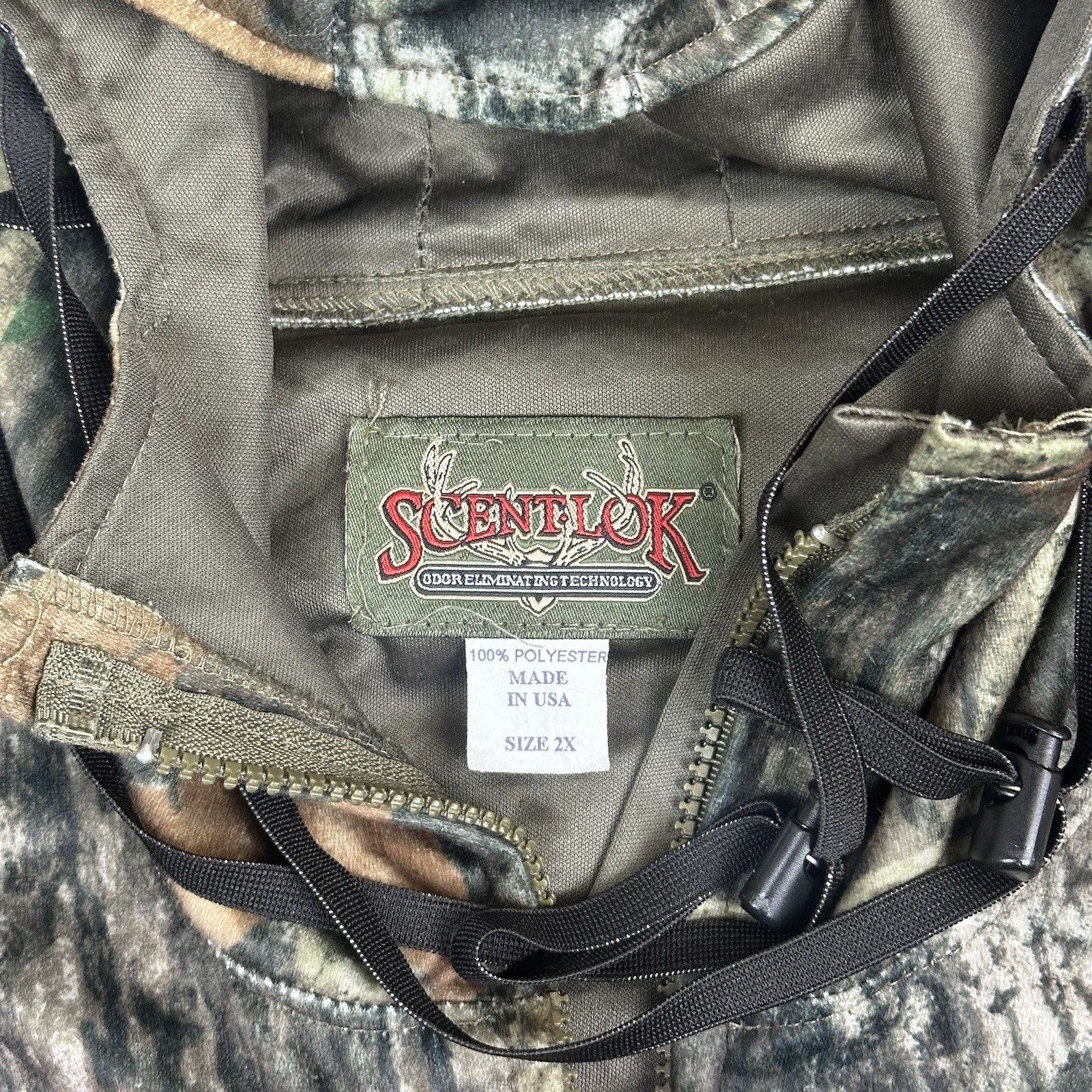 ScentLok Camo Jacket Mens 2XL Mossy Oak Full Zip Hooded Hunting USA READ