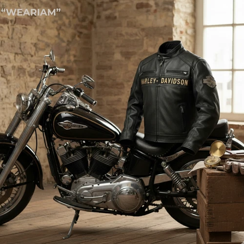 Harley Men's Black Biker Jacket - Real Cowhide Leather Motorcycle Jacket image 3