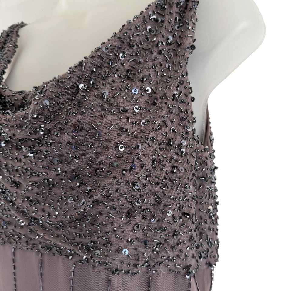 Bob Mackie Gown Dress Womens 8 Mauve Beaded Sequin Cowl Neck Formal Evening Maxi - Image 3 of 4