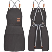 Chef Apron Bib Tool Man Woman Cross Back Straps 4 Pockets Kitchen Gardening