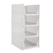 Stackable Plastic Storage Basket 4 Pack, Drawer Shelf Container, Foldable Closet