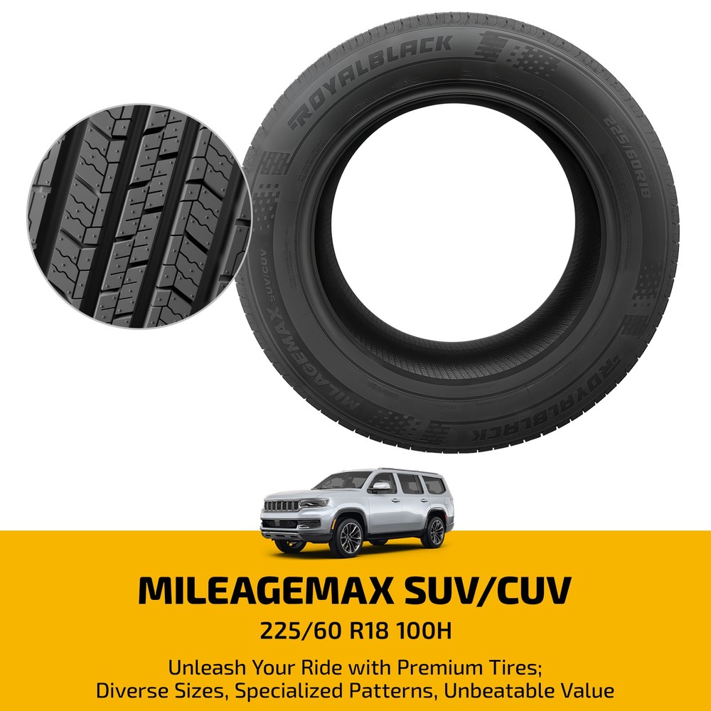 New 225/60 R18 100H tire - MileageMax SUV, SUV/CUV, 100H, 620AA, 8.4mm