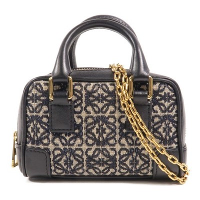 LOEWE GHW Amazona Nano 2 Way Chain Shoulder Bag Calfskin Leather/Anagram Canvas