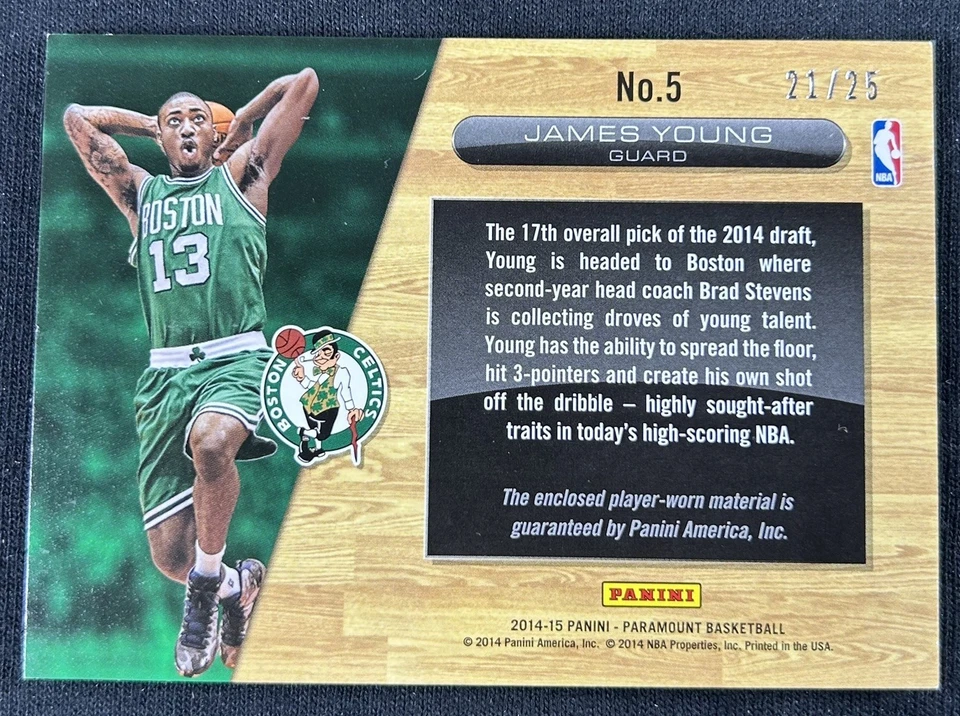 Camiseta Jumbo James Young 2014-15 Panini Paramount #5 Novato Boston Celtics/25 Foto 2 de 2