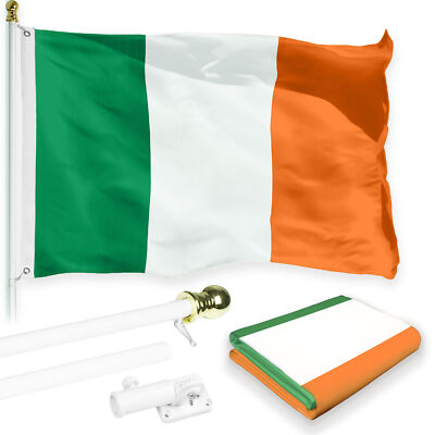 Flag Pole 6FT White & Ireland Irish Flag 3x5FT Combo Printed 150D Polyester