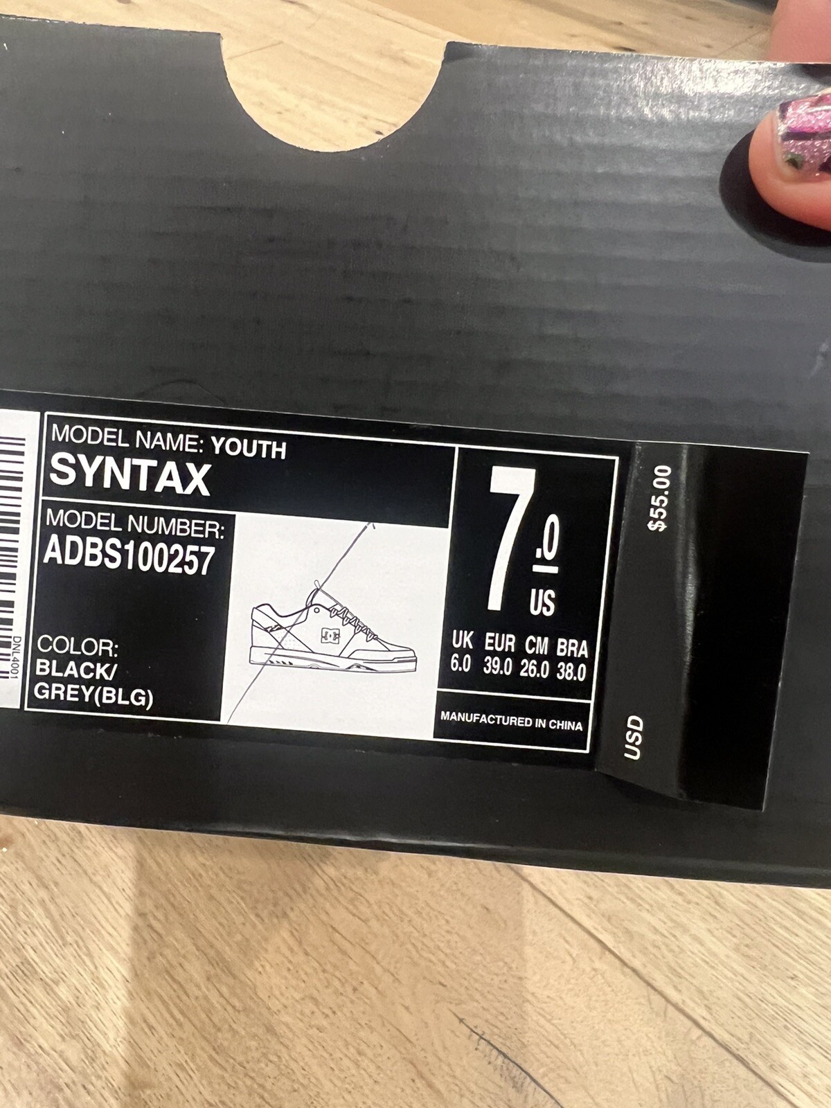 DC Skateboard Boys Skate Shoes Youth Syntax Size 7Y Black