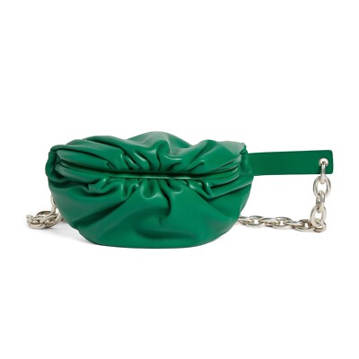 BOTTEGA VENETA parakeet green mini Pouch leather chain belt bag