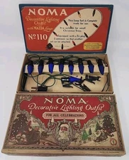 Vtg Christmas Tree Blue Lights Noma Mazda Lamp 8 & 9 Sockets in Box U132a