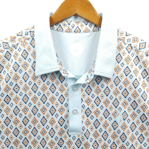 Toes on the Nose Polo Shirt Men XL Blue Geometric Lido Performance UPF Quick Dry - Picture 4 of 8