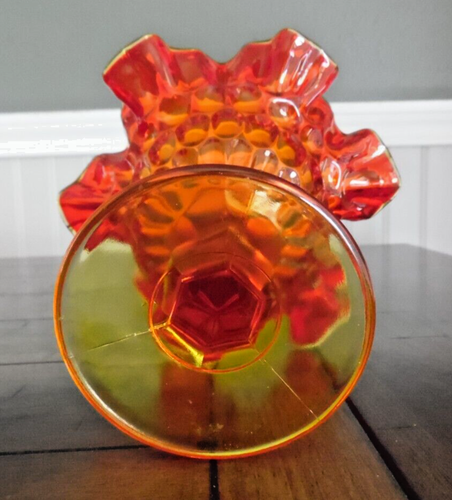 Vintage Fenton Orange Amberina Glass Thumbprint Compote Candy Dish - Picture 6 of 8