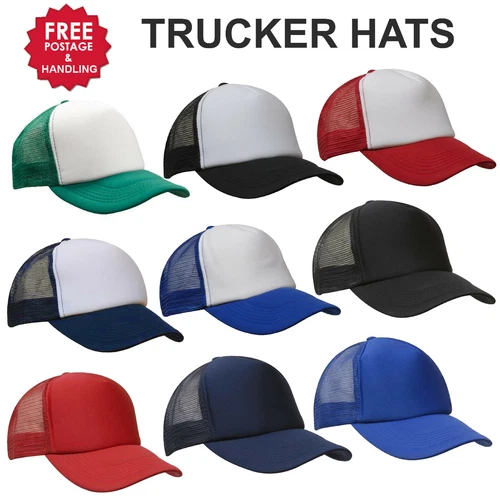 Trucker Caps Curved Peak Plastic Strap mesh Black Navy Red Royal Blue