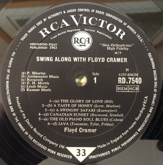FLOYD CRAMER Swing Along With Floyd Cramer Vinyl Record Album LP RCA Victor 1963 - Image 2 of 4