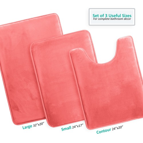 3PC Bathroom Rug Memory Foam Bath Mat Set - Small Large and Contour Bath Rugs - Picture 51 of 175