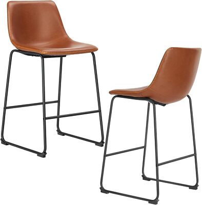 Leather Barstool Counter Set of 2 18'' 26'' 30'' inch Modern Height Bar Stools Pub