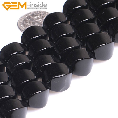 Onyx Beads Twist Oval Gemstone Black Agate Loose Jewelry Making 15" 13x18mm - Picture 16 of 22