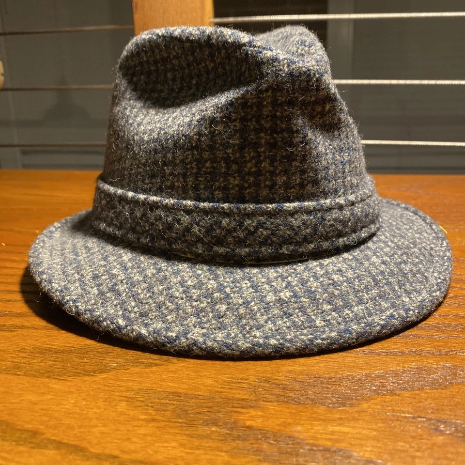 Sombrero Fedora Hush Puppy Azul Gris Lana Tweed 6 3/4 54 cm Vintage Niños Halloween Foto 2 de 4
