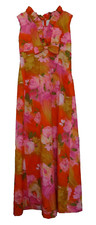 Mildreds of Hawaii 12 54" Hawaiian Dress Pink Floral 70s 100 Acrylic Hippie Mod