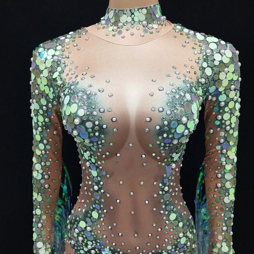Sparkly Mermaid Sequins Evening Gown Stage Performance Singer Concert Costume - Picture 7 of 15