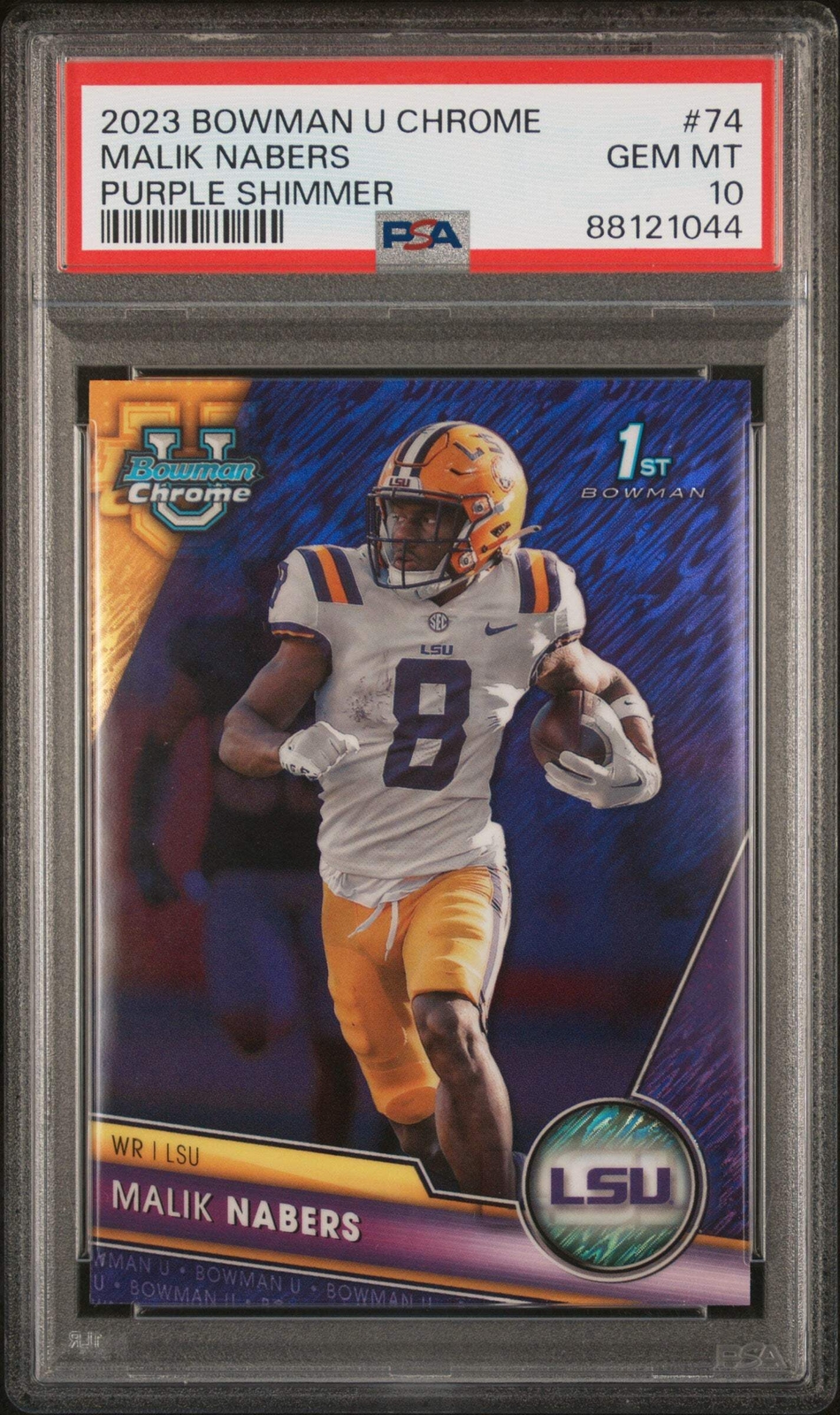 Graded 2023 Bowman U Chrome Malik Nabers #74 Purple Shimmer Football Card PSA 10