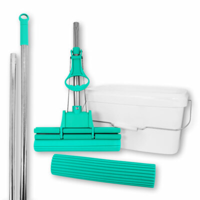 (39,90 /Stk) Abacus Green Mop 30 cm mit Ersatschwamm und Eimer, Wischmopp Mopp
