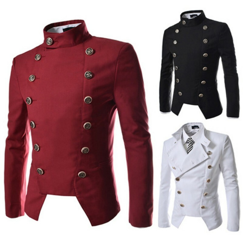 Men Blazers Long sleeve Slim fit Stand collar Jacket Coat